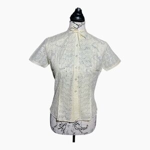 Vtg Romantic Eyelet Prairie Blouse Cottage-core Top Size XS/S Ivory Custom Made